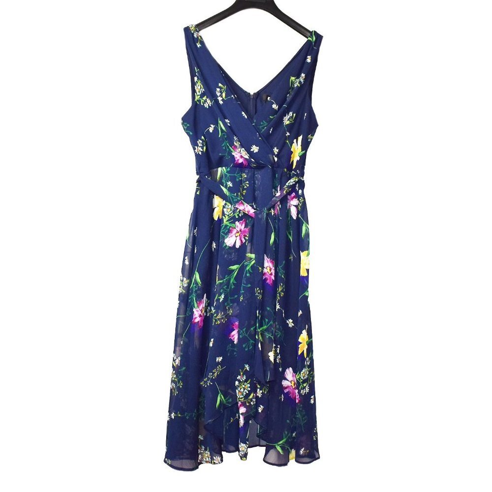 DKNY Women’s Dress La Fleur Goddess Chiffon V-Neck Wrap Size 14 - Picture 4 of 6
